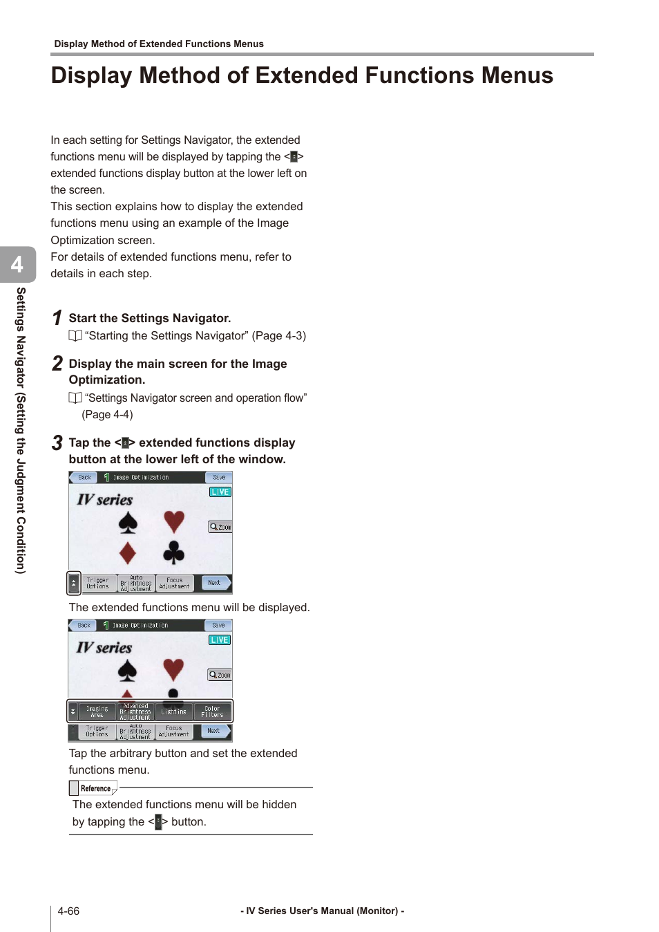 Display method of extended functions menus, Display method of extended functions menus -66, Display method of extended functions menus 4 | KEYENCE IV Series User Manual | Page 134 / 306