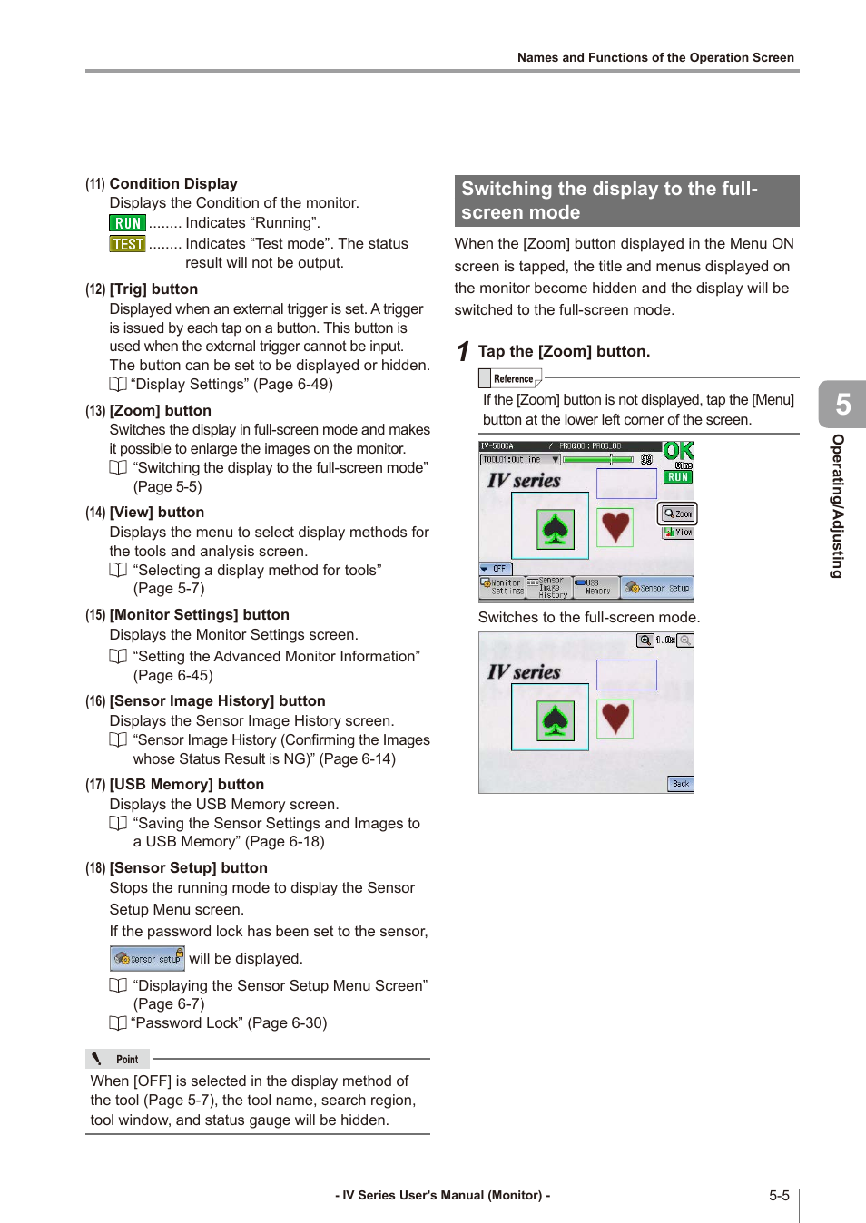 Switching the display to the full-screen mode, Switching the display to the full-screen mode -5, Switching the display | To the full-screen mode, Switching the display to the full- screen mode | KEYENCE IV Series User Manual | Page 139 / 306