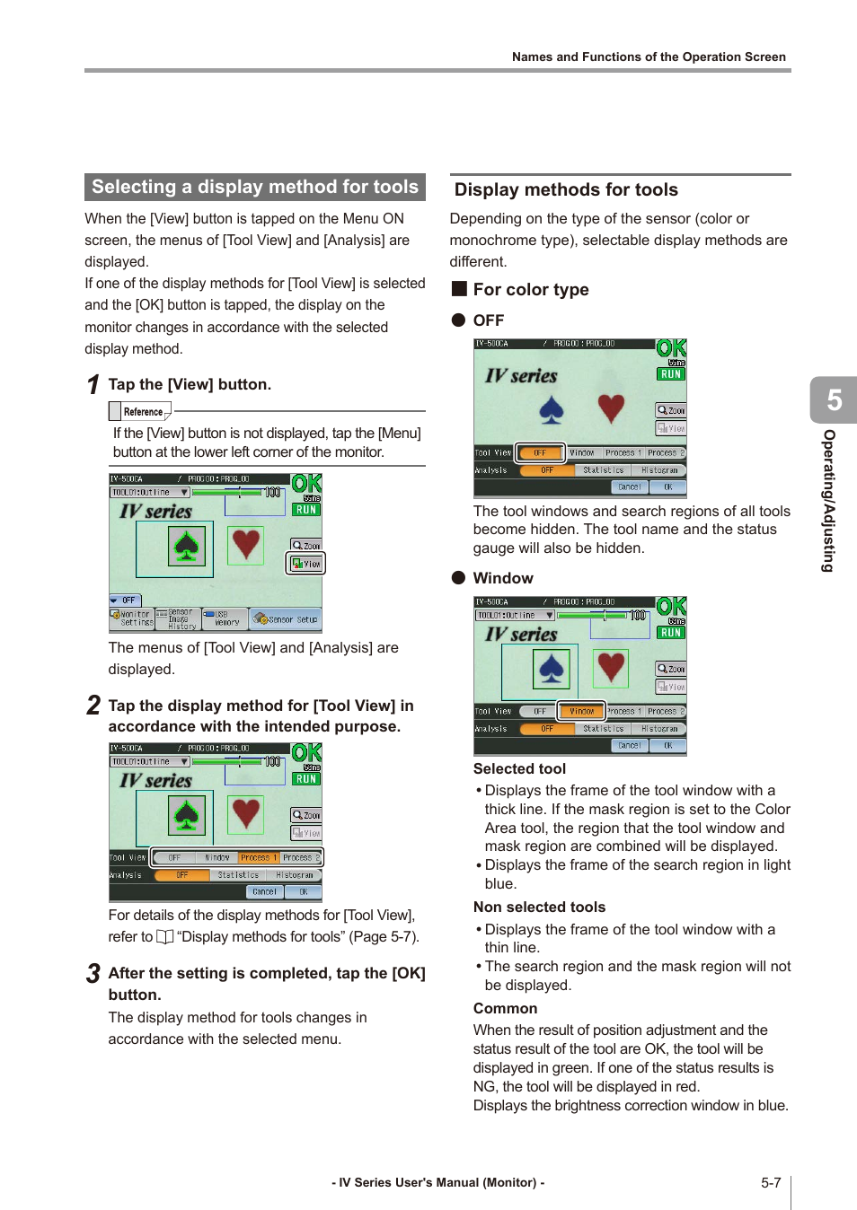 Selecting a display method for tools, Display methods for tools, For color type | Selecting a display method for tools -7, Display methods for tools -7, For color type -7, Selecting a display method | KEYENCE IV Series User Manual | Page 141 / 306