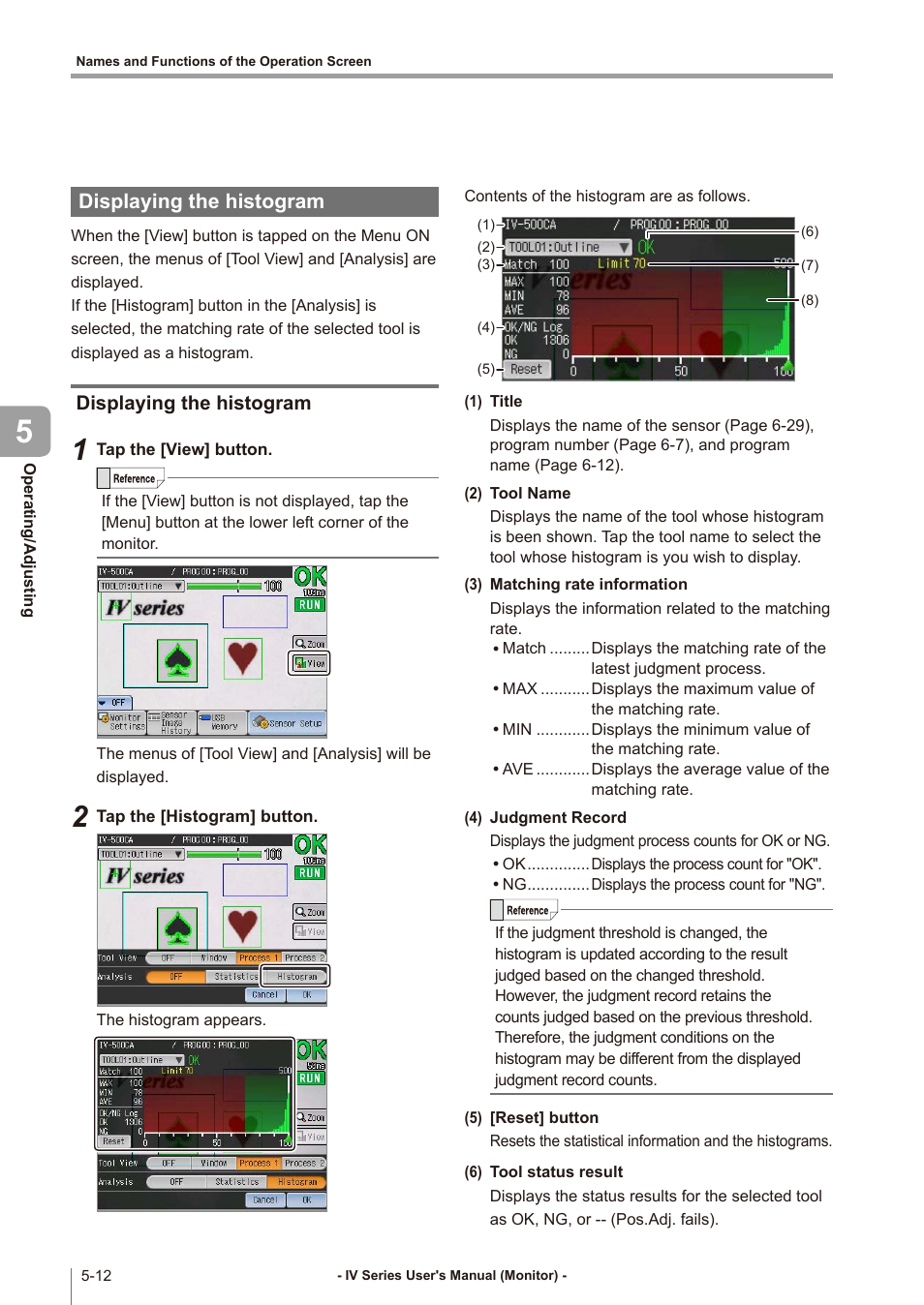 Displaying the histogram, Displaying the histogram -12, Displaying the | KEYENCE IV Series User Manual | Page 146 / 306