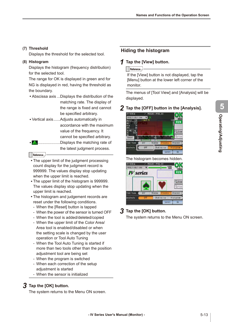 Hiding the histogram, Hiding the histogram -13 | KEYENCE IV Series User Manual | Page 147 / 306