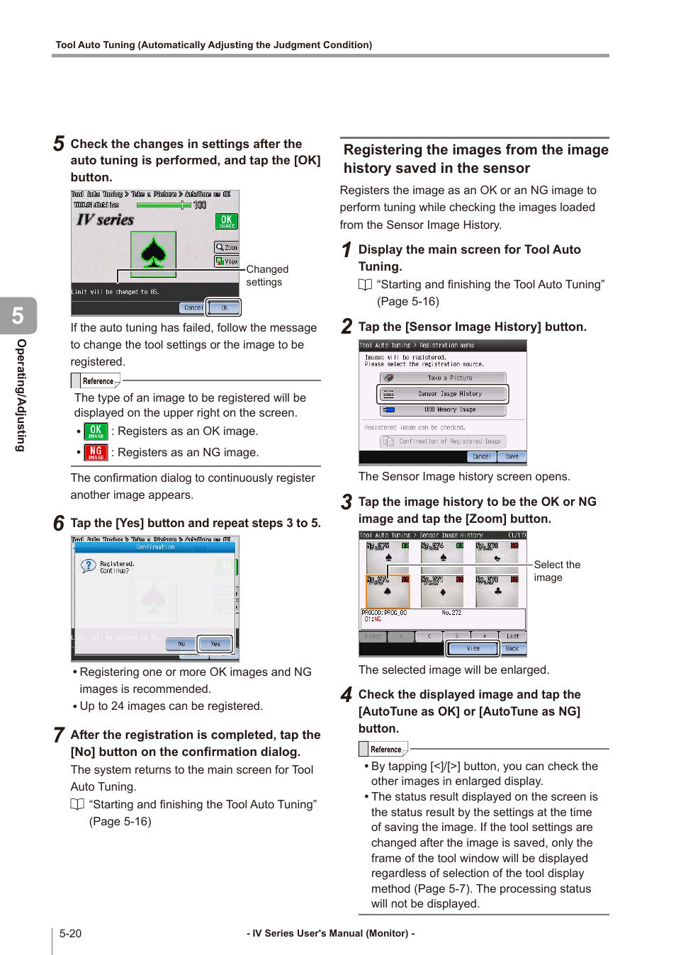 Registering the images from, The image history saved in the sensor -20, Registering the images from the image | KEYENCE IV Series User Manual | Page 154 / 306