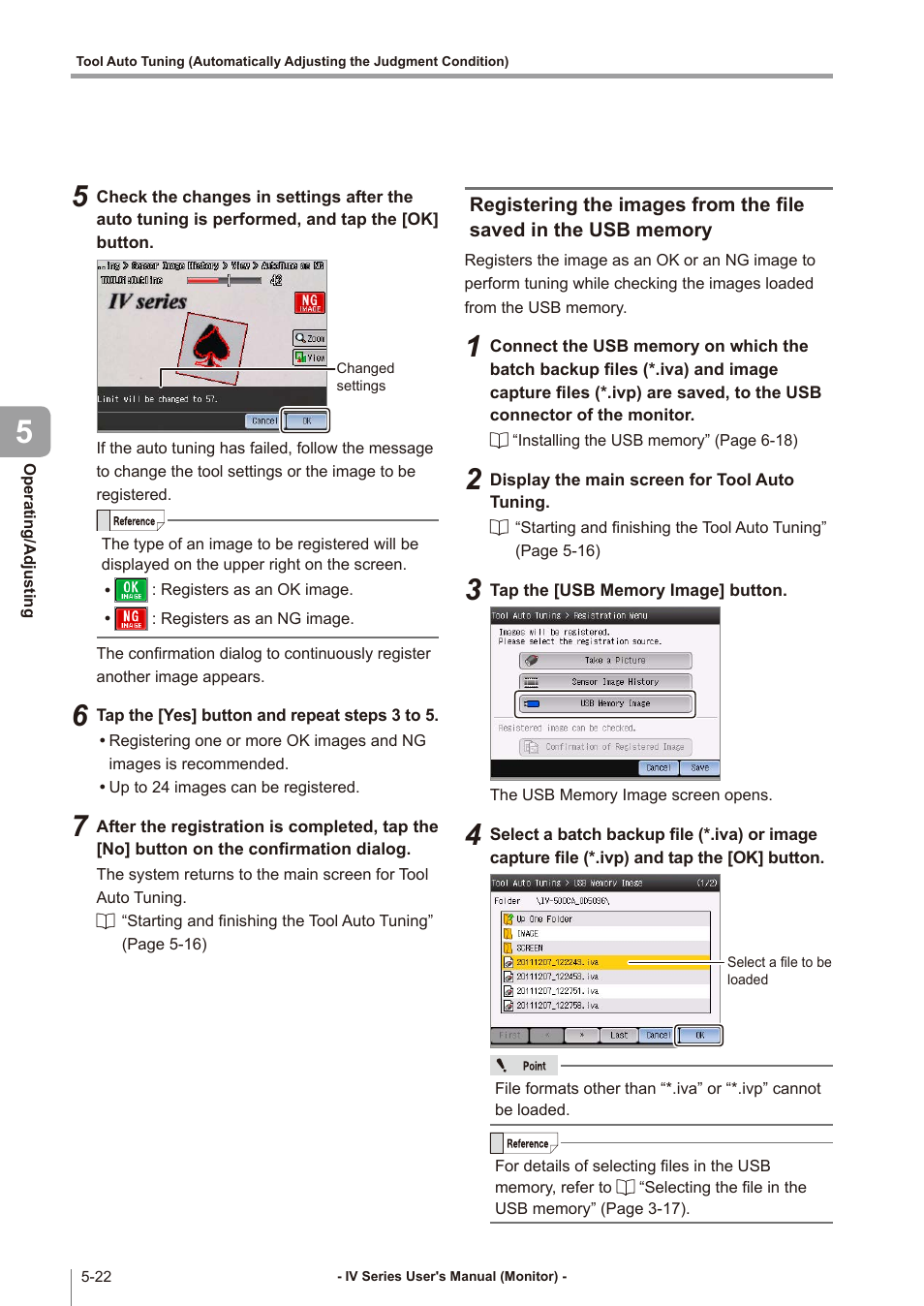 Registering the images from, The file saved in the usb memory -22, Registering the images from the file saved | KEYENCE IV Series User Manual | Page 156 / 306