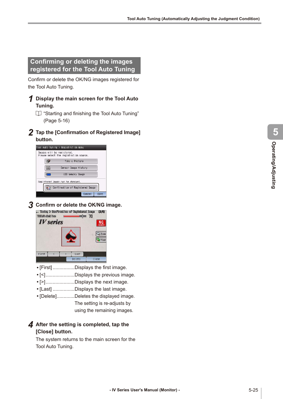 Confirming or deleting the images, Registered for the tool auto tuning -25 | KEYENCE IV Series User Manual | Page 159 / 306