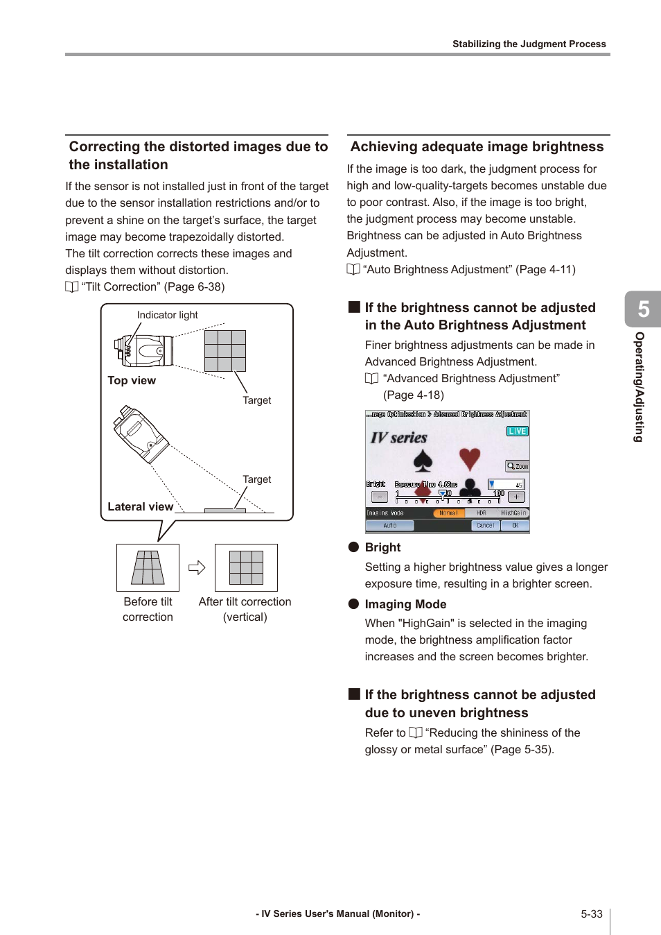 Achieving adequate image brightness, Correcting the distorted images due to, The installation -33 | Achieving adequate image brightness -33, If the brightness cannot be adjusted, In the auto brightness adjustment -33, Due to uneven brightness -33 | KEYENCE IV Series User Manual | Page 167 / 306