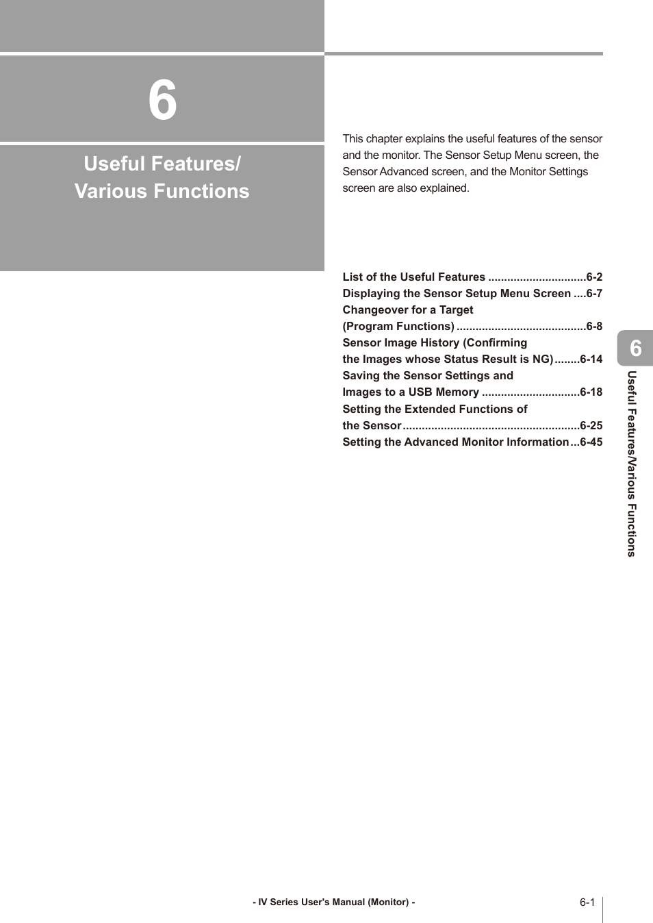 Chapter 6 useful features/various functions, Useful features, Various functions | Chapter 6, Useful features/various functions | KEYENCE IV Series User Manual | Page 177 / 306