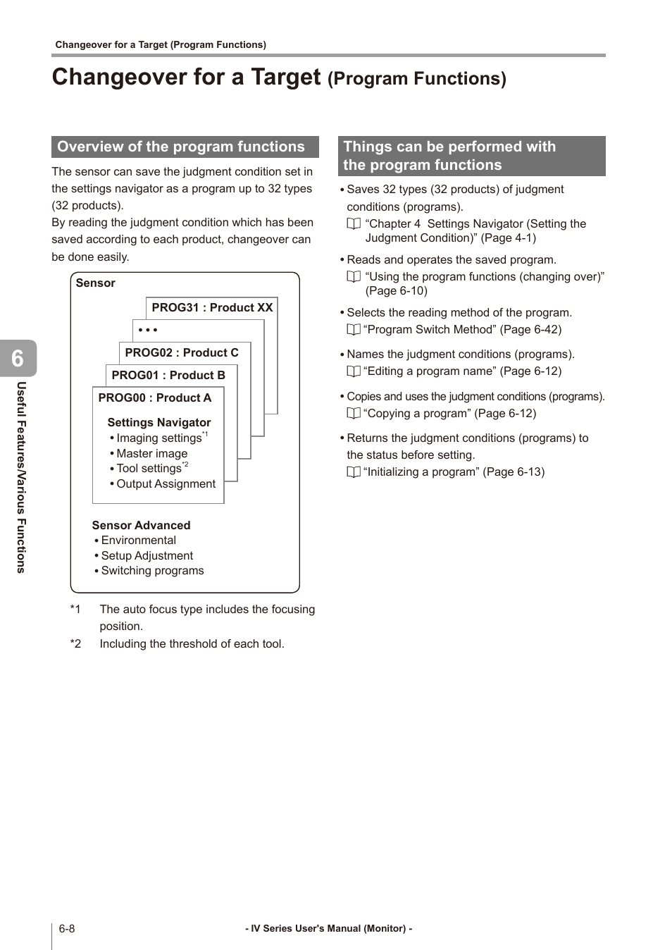 Changeover for a target (program functions), Overview of the program functions, Things can be performed with the program functions | Changeover for a target (program functions) -8, Overview of the program functions -8, Things can be performed with, The program functions -8, Things can be performed, With the program functions, Changeover for a target | KEYENCE IV Series User Manual | Page 184 / 306