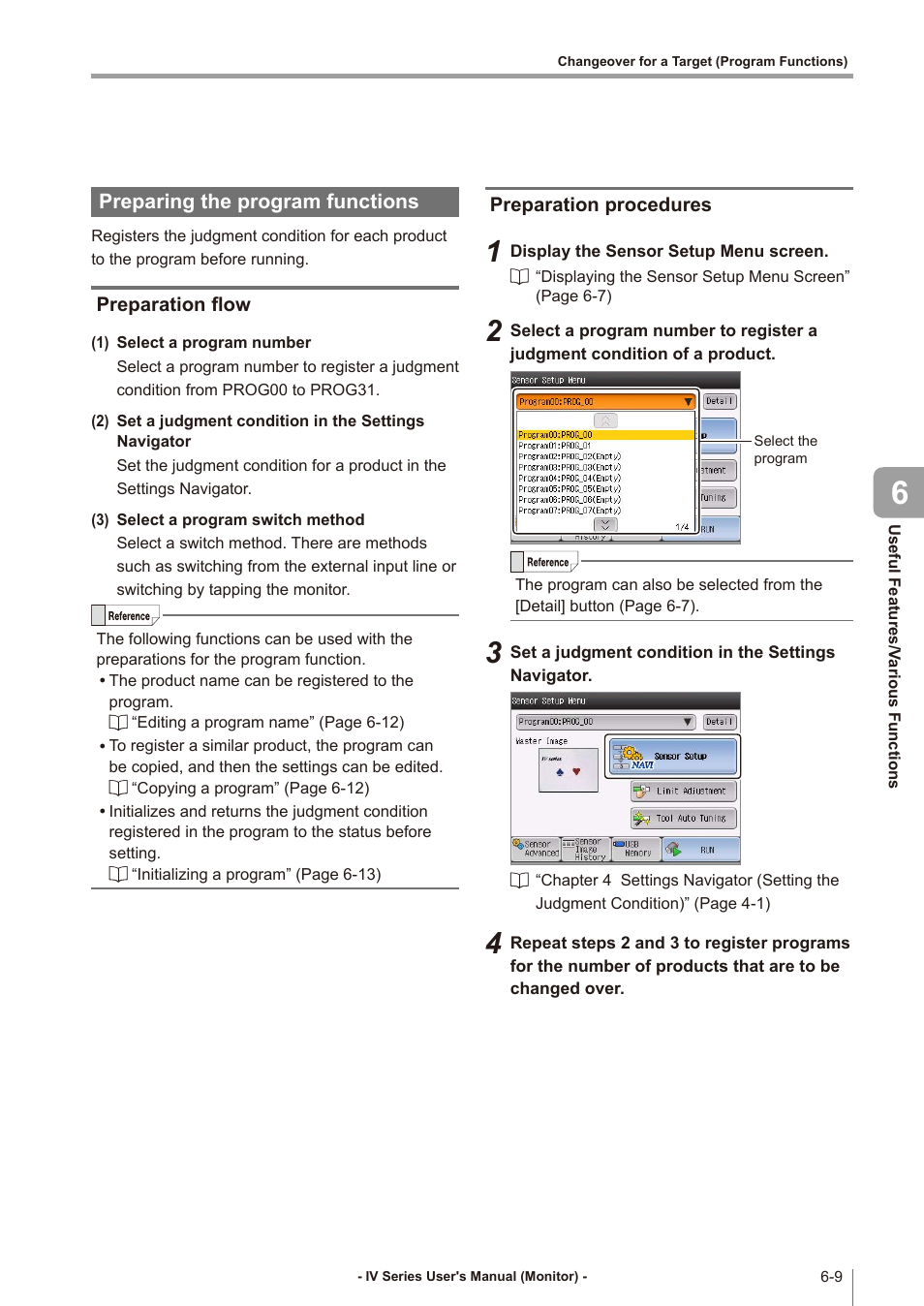 Preparing the program functions, Preparation flow, Preparation procedures | Preparing the program functions -9, Preparation flow -9, Preparation procedures -9 | KEYENCE IV Series User Manual | Page 185 / 306