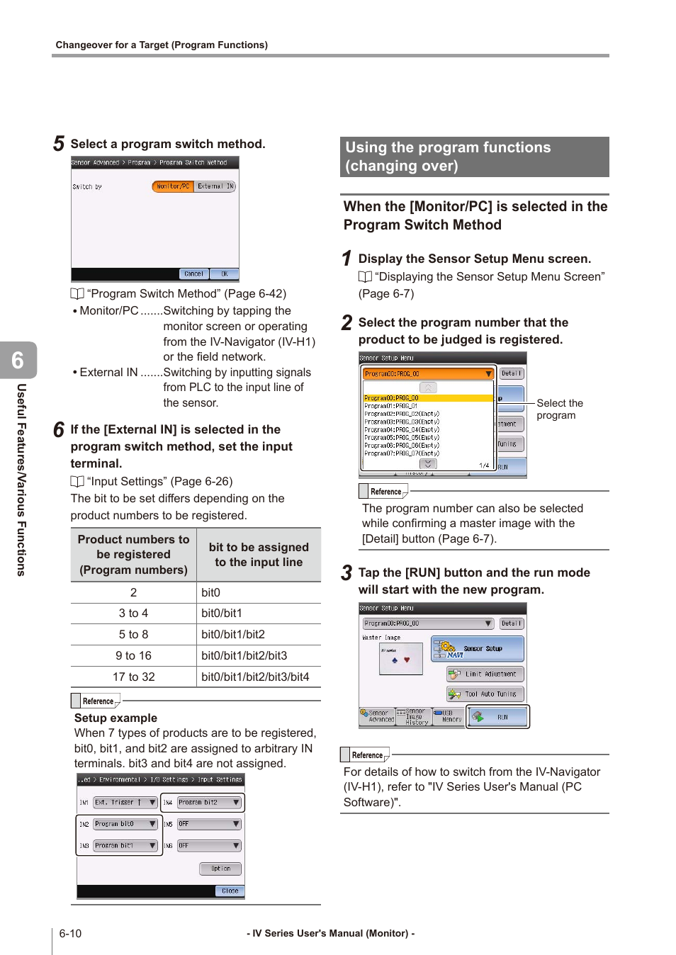 Using the program functions (changing over), Using the program functions, Changing over) -10 | When the [monitor/pc] is selected in, The program switch method -10 | KEYENCE IV Series User Manual | Page 186 / 306