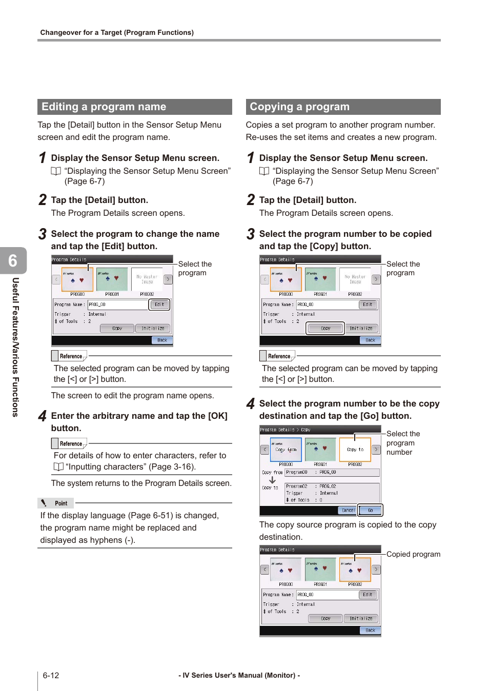 Editing a program name, Copying a program, Editing a program name -12 | Copying a program -12 | KEYENCE IV Series User Manual | Page 188 / 306