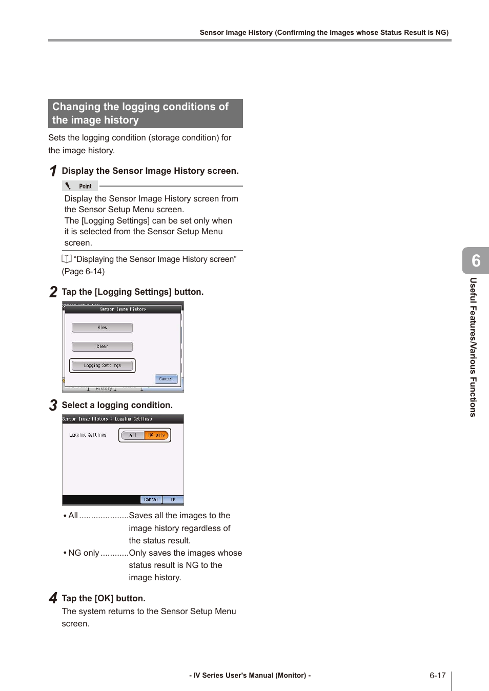 Changing the logging conditions of, The image history -17 | KEYENCE IV Series User Manual | Page 193 / 306