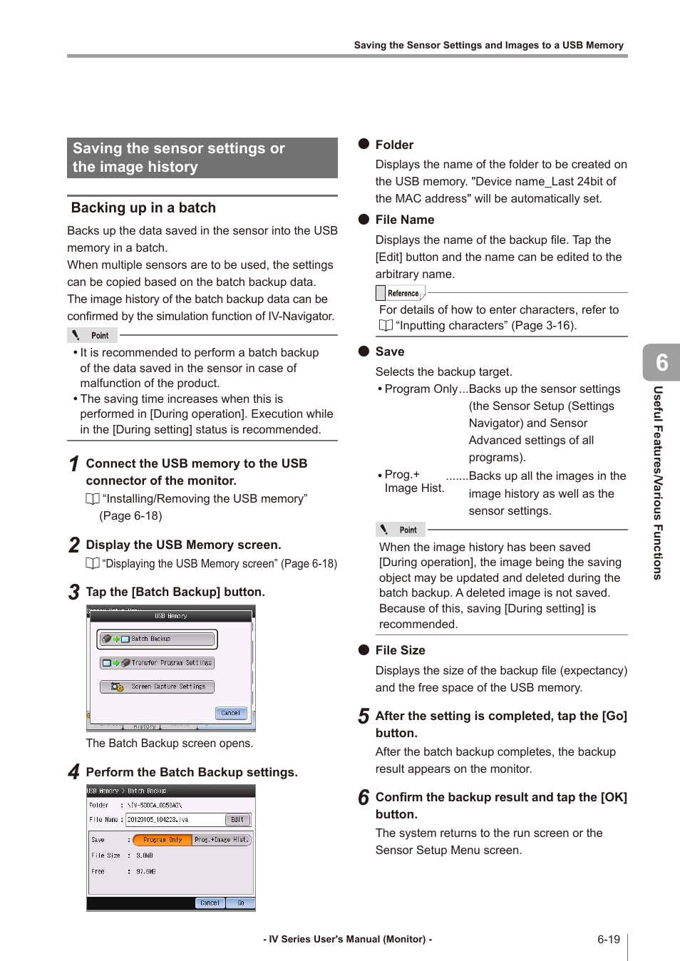 Saving the sensor settings or the image history, Backing up in a batch, Saving the sensor settings or | The image history -19, Backing up in a batch -19, Saving the sensor settings or the image | KEYENCE IV Series User Manual | Page 195 / 306