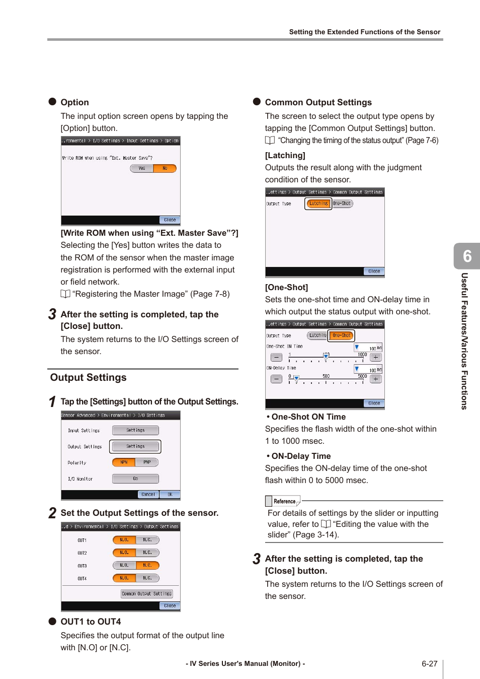 Output settings, Output settings -27, 27), the on-delay | KEYENCE IV Series User Manual | Page 203 / 306