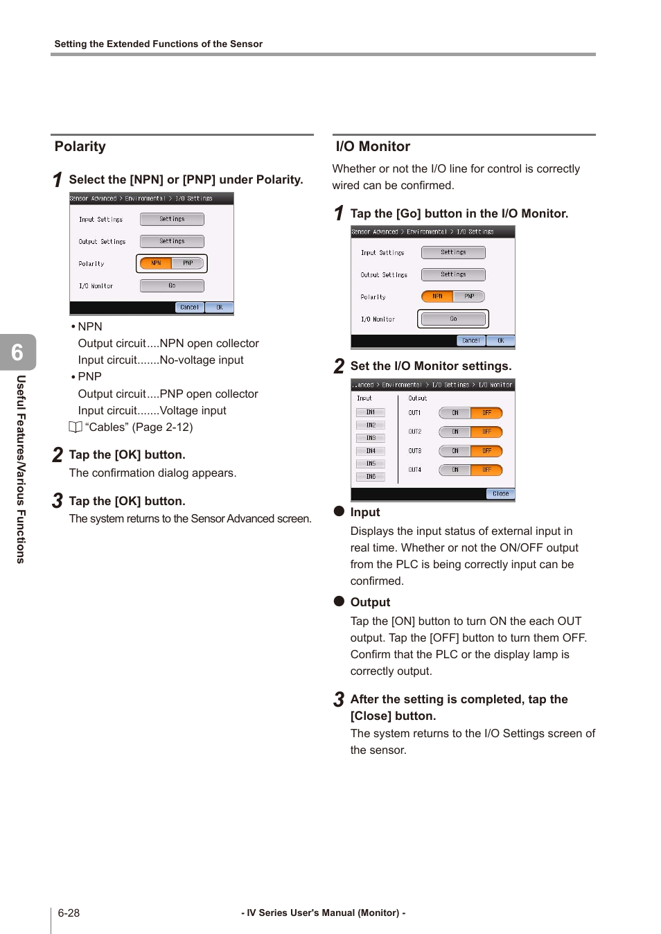 Polarity, I/o monitor, Polarity -28 | I/o monitor -28 | KEYENCE IV Series User Manual | Page 204 / 306