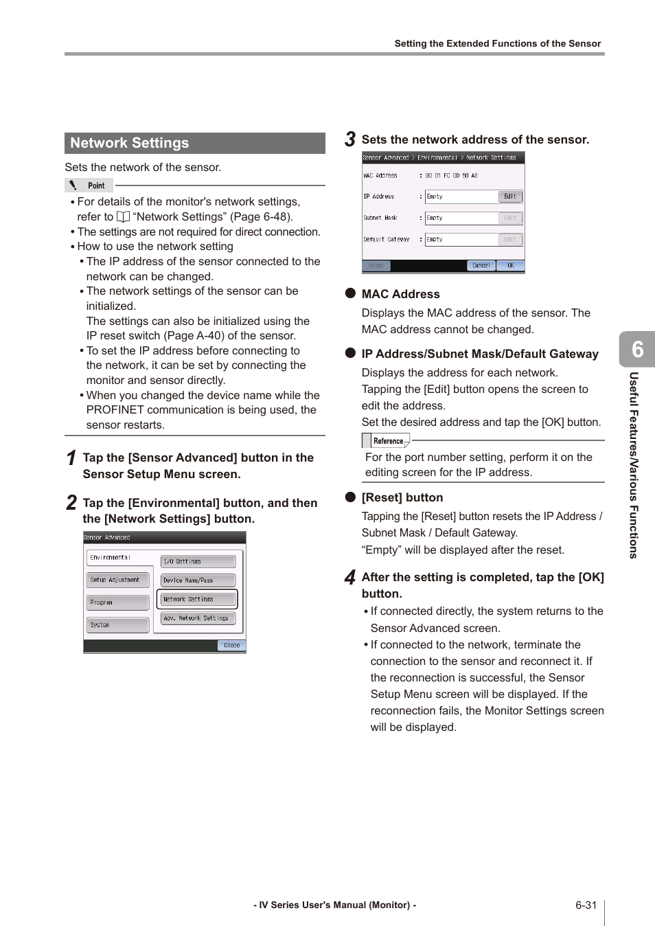 Network settings, Network settings -31 | KEYENCE IV Series User Manual | Page 207 / 306