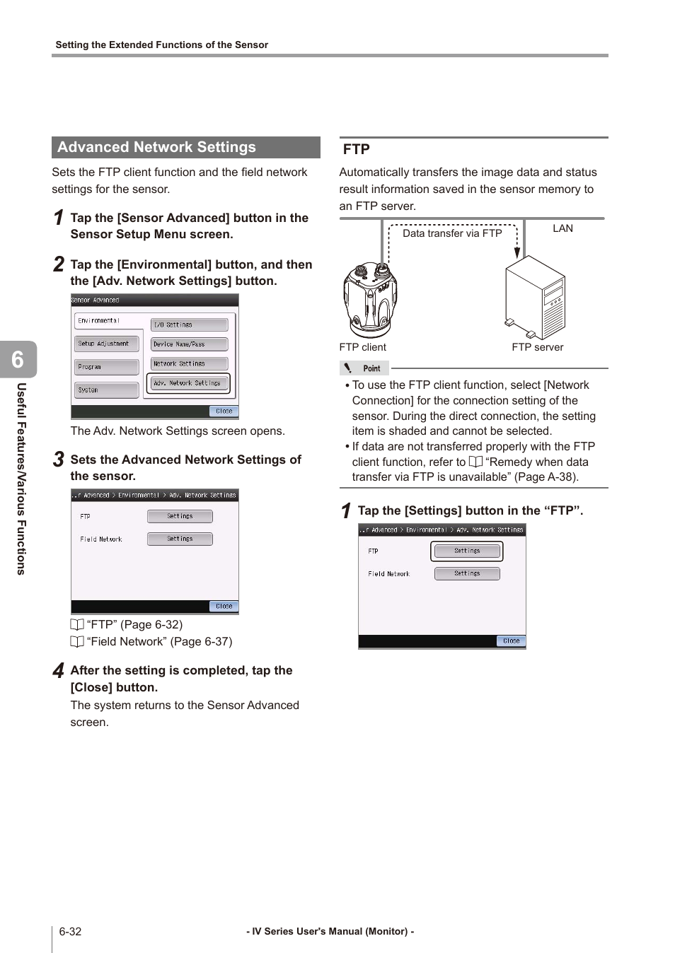 Advanced network settings, Advanced network settings -32, Ftp -32 | KEYENCE IV Series User Manual | Page 208 / 306