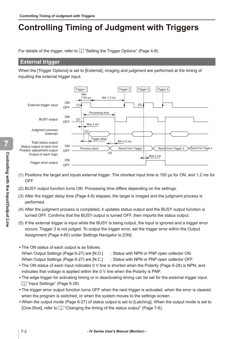 Controlling timing of judgment with triggers, External trigger, Controlling timing of judgment with triggers -2 | External trigger -2, Controlling timing of judgment with triggers 7 | KEYENCE IV Series User Manual | Page 232 / 306