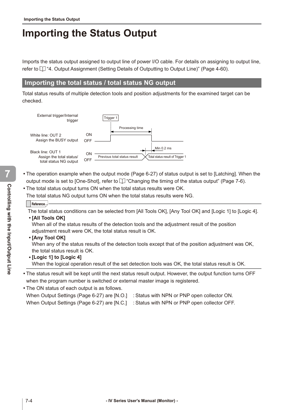 Importing the status output, Importing the status output -4, Importing the total status | Total status ng output -4, Importing the status output 7 | KEYENCE IV Series User Manual | Page 234 / 306