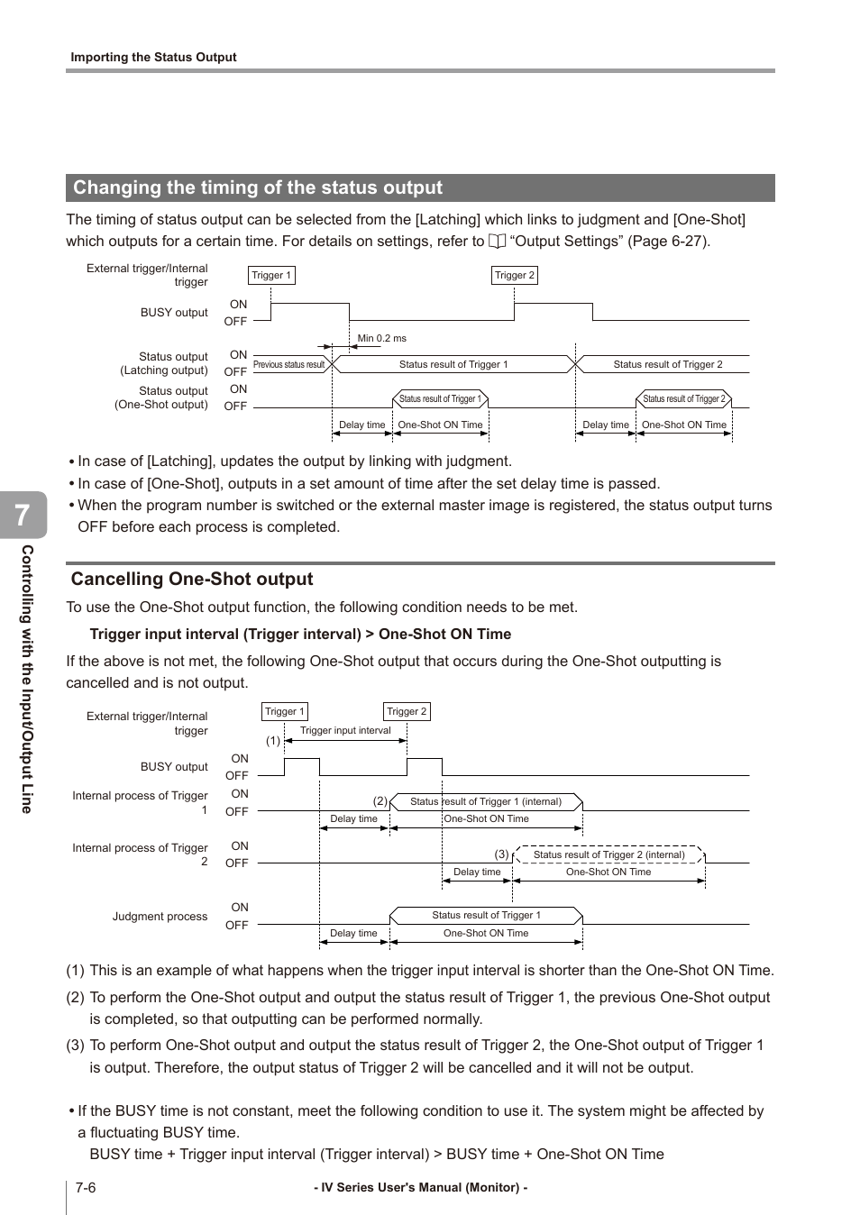 Changing the timing of the status output, Cancelling one-shot output, Changing the timing of the status output -6 | Cancelling one-shot output -6 | KEYENCE IV Series User Manual | Page 236 / 306