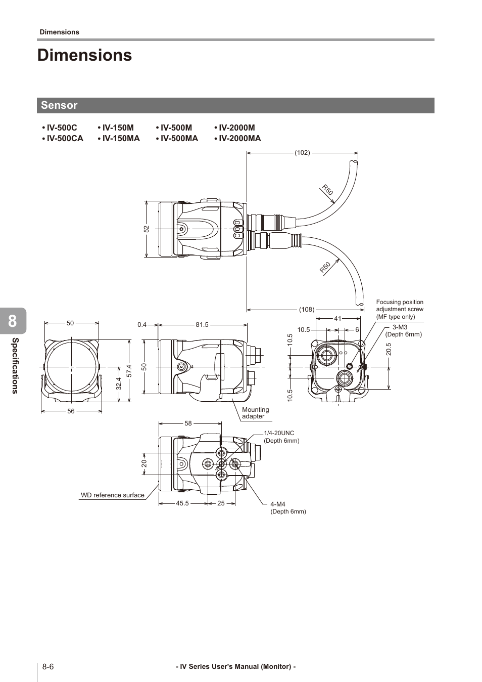 Dimensions, Sensor, Dimensions -6 | Sensor -6, Dimensions 8 | KEYENCE IV Series User Manual | Page 248 / 306