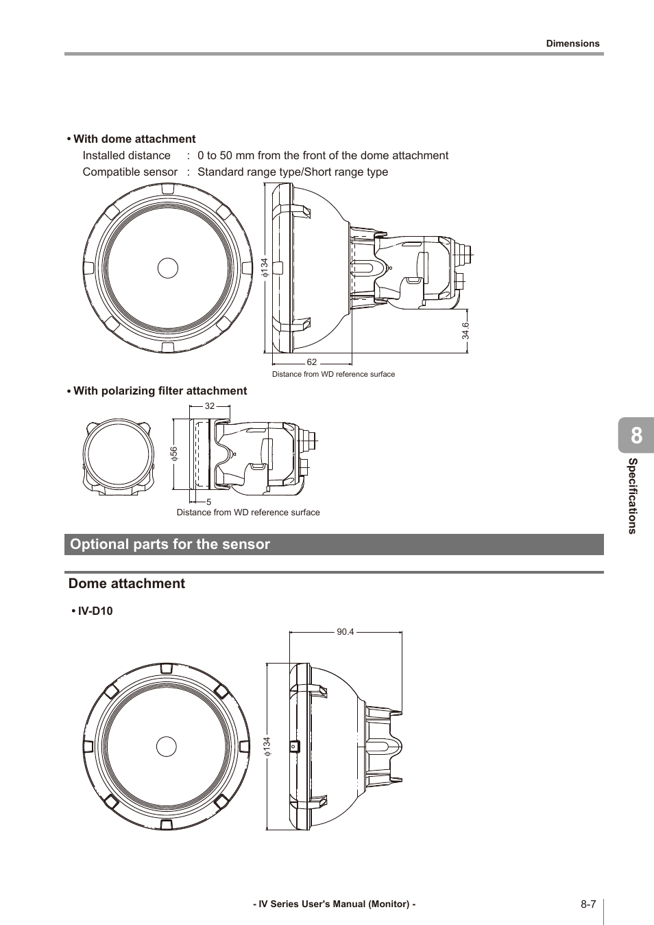 Optional parts for the sensor, Dome attachment, Optional parts for the sensor -7 | Dome attachment -7 | KEYENCE IV Series User Manual | Page 249 / 306