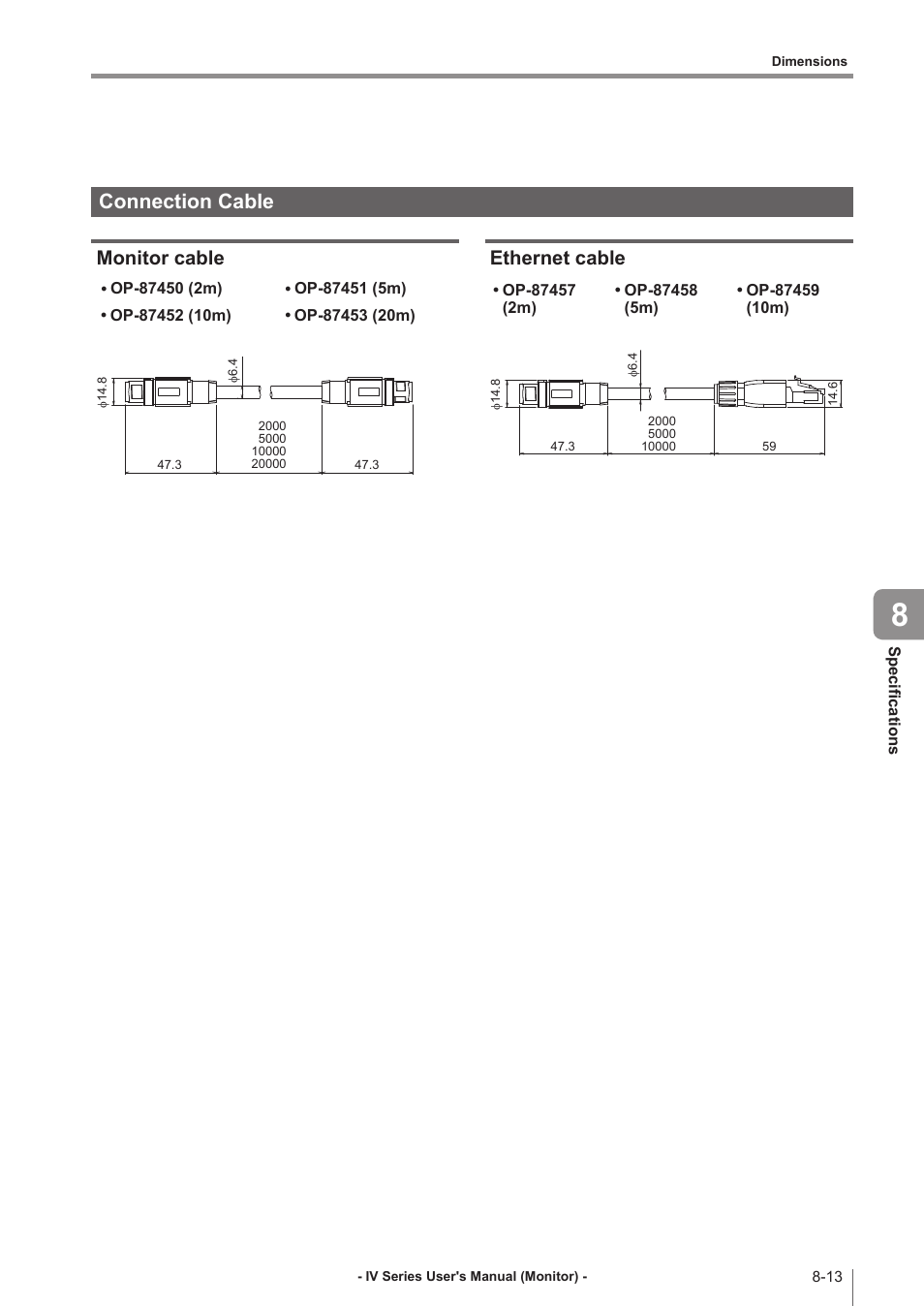 Connection cable, Monitor cable, Ethernet cable | Connection cable -13, Monitor cable -13, Ethernet cable -13 | KEYENCE IV Series User Manual | Page 255 / 306