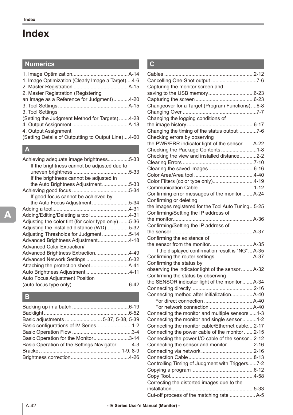 Index, Numerics | KEYENCE IV Series User Manual | Page 298 / 306