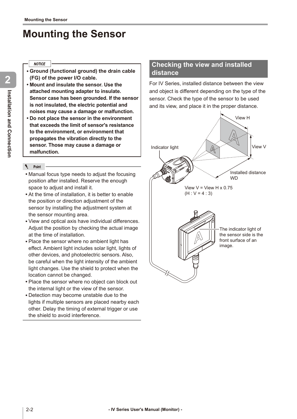 Mounting the sensor, Checking the view and installed distance, Mounting the sensor -2 | Checking the view and installed distance -2, Mounting the sensor 2 | KEYENCE IV Series User Manual | Page 34 / 306