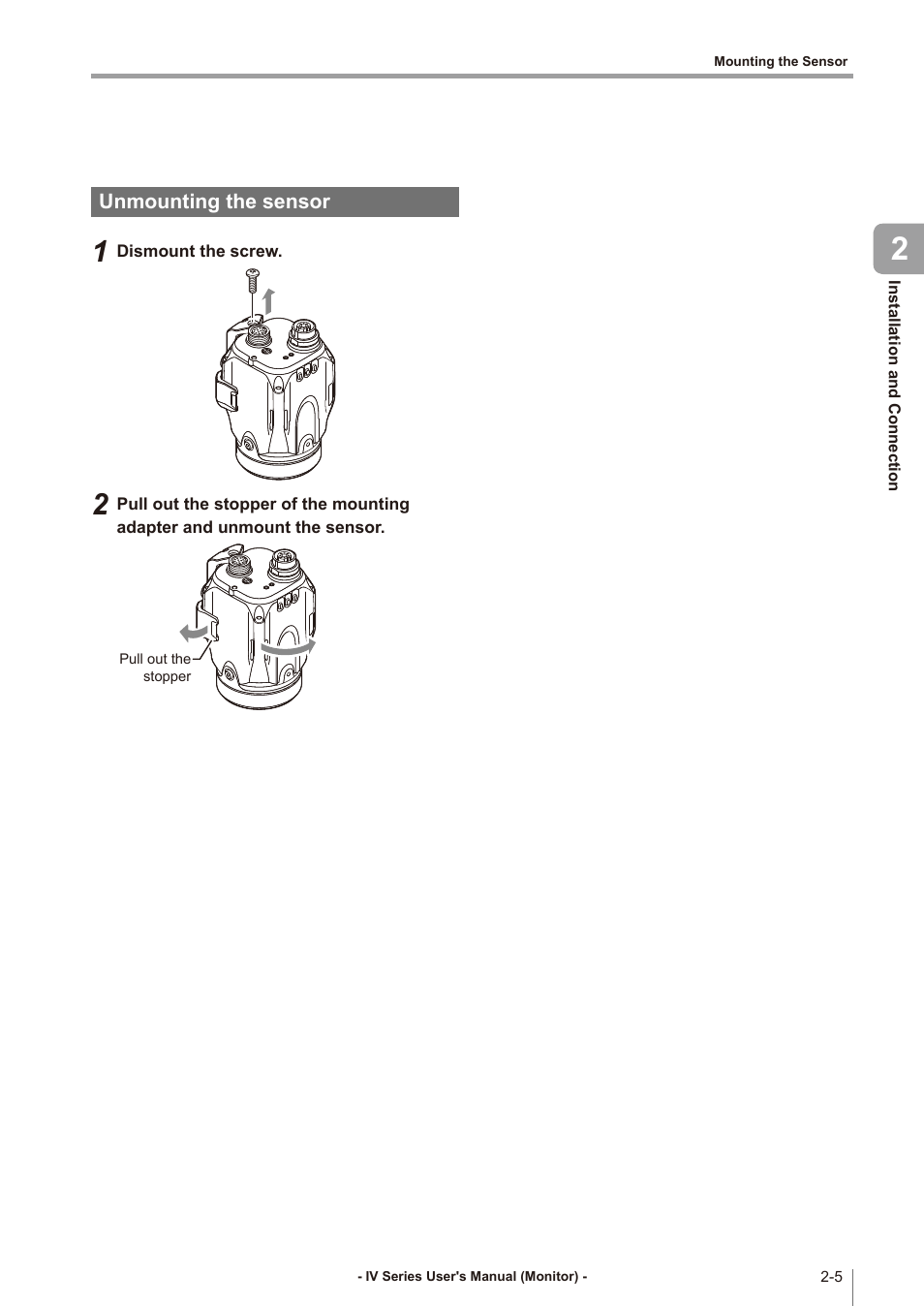 Unmounting the sensor, Unmounting the sensor -5 | KEYENCE IV Series User Manual | Page 37 / 306