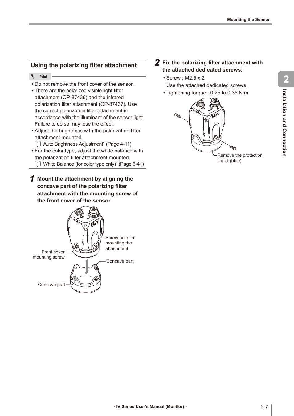 Using the polarizing filter attachment, Using the polarizing filter attachment -7 | KEYENCE IV Series User Manual | Page 39 / 306