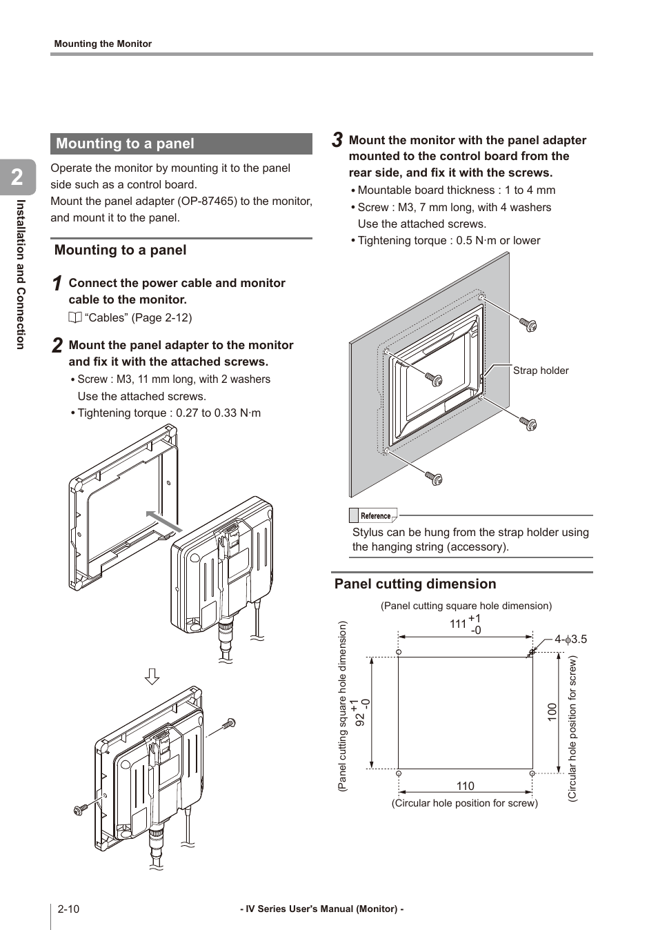 Mounting to a panel, Panel cutting dimension, Mounting to a panel -10 | Panel cutting dimension -10 | KEYENCE IV Series User Manual | Page 42 / 306