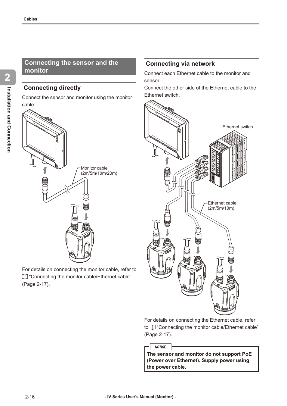 Connecting the sensor and the monitor, Connecting directly, Connecting via network | Connecting the sensor and the monitor -16, Connecting directly -16, Connecting via network -16 | KEYENCE IV Series User Manual | Page 48 / 306