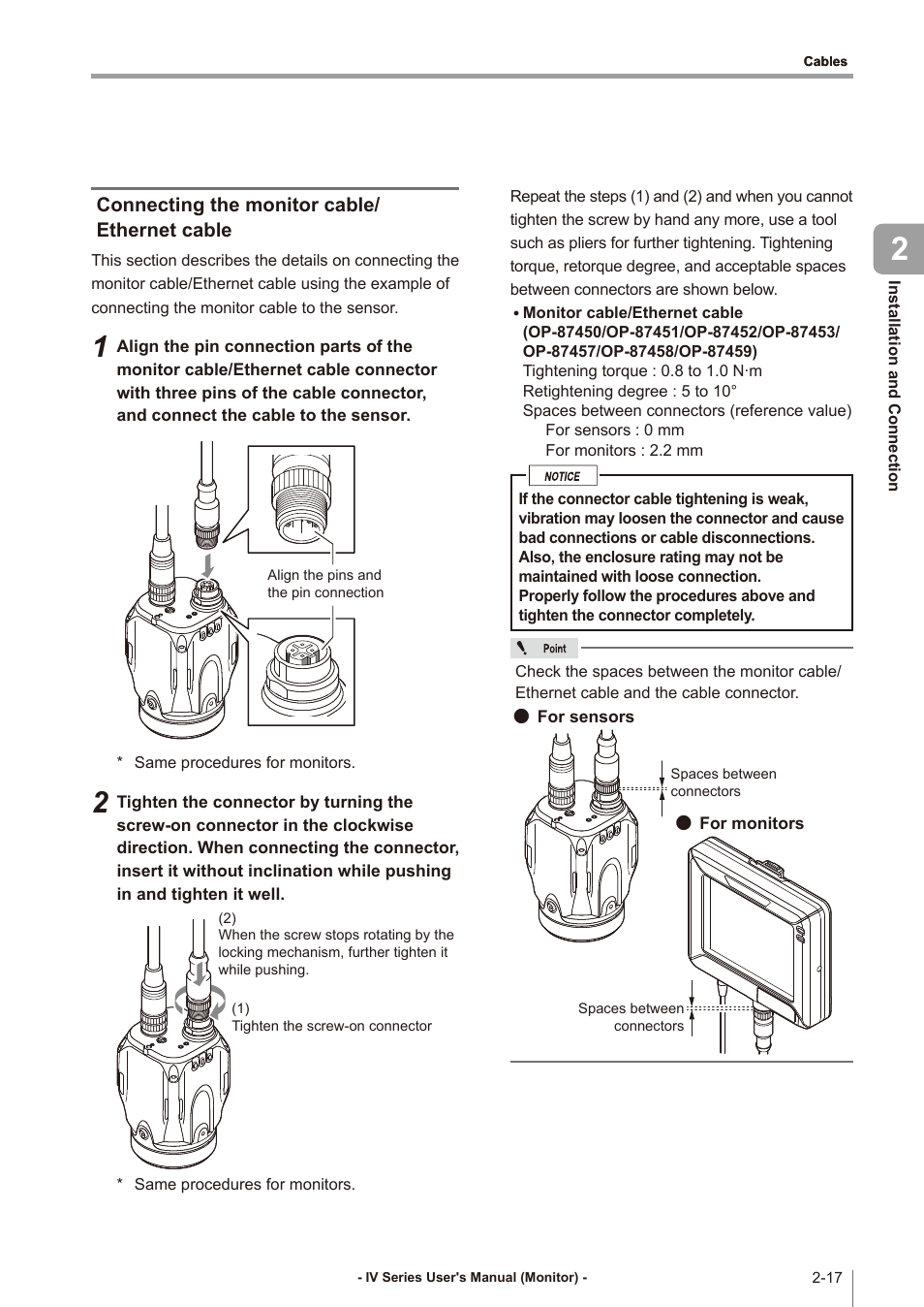 Connecting the monitor cable/ethernet cable, Connecting the monitor cable, Ethernet cable -17 | KEYENCE IV Series User Manual | Page 49 / 306