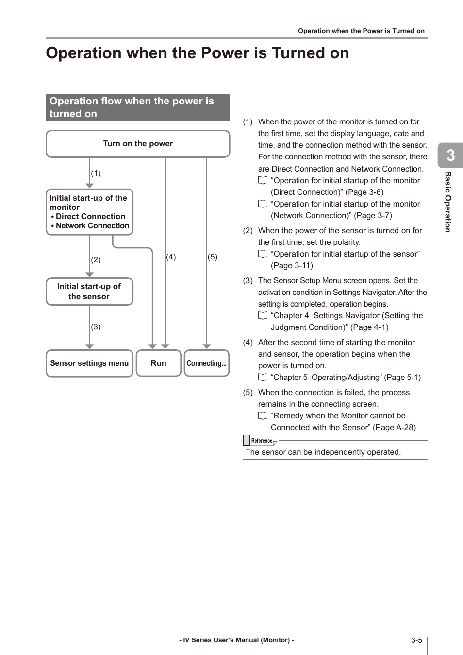 Operation when the power is turned on, Operation flow when the power is turned on, Operation when the power is turned on -5 | Operation flow when the power is turned on -5, Operation when the power is turned on 3 | KEYENCE IV Series User Manual | Page 55 / 306