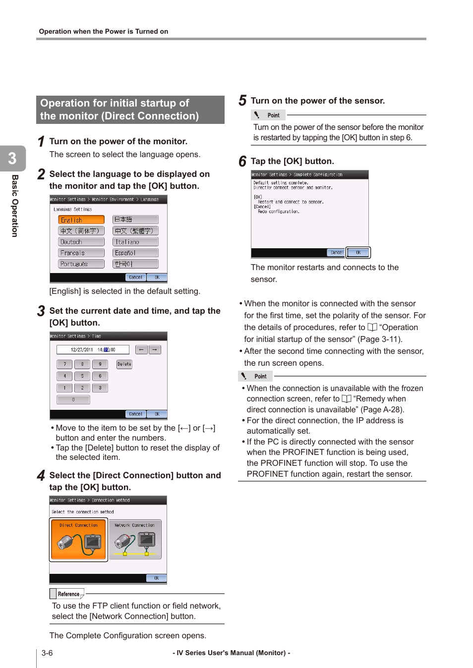 Operation for initial startup of the monitor, Direct connection) -6 | KEYENCE IV Series User Manual | Page 56 / 306