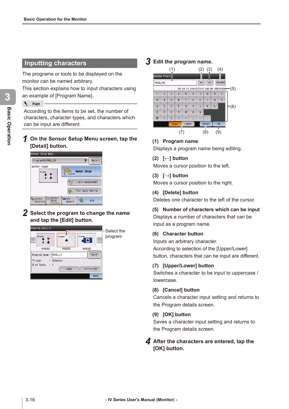 Inputting characters, Inputting characters -16 | KEYENCE IV Series User Manual | Page 66 / 306