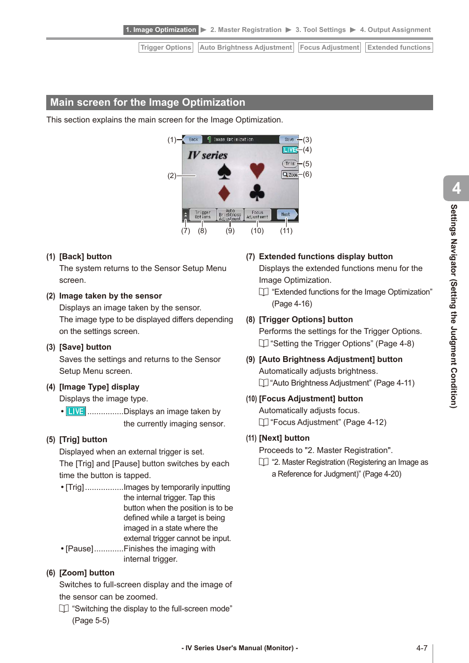 Main screen for the image optimization, Main screen for the image optimization -7 | KEYENCE IV Series User Manual | Page 75 / 306