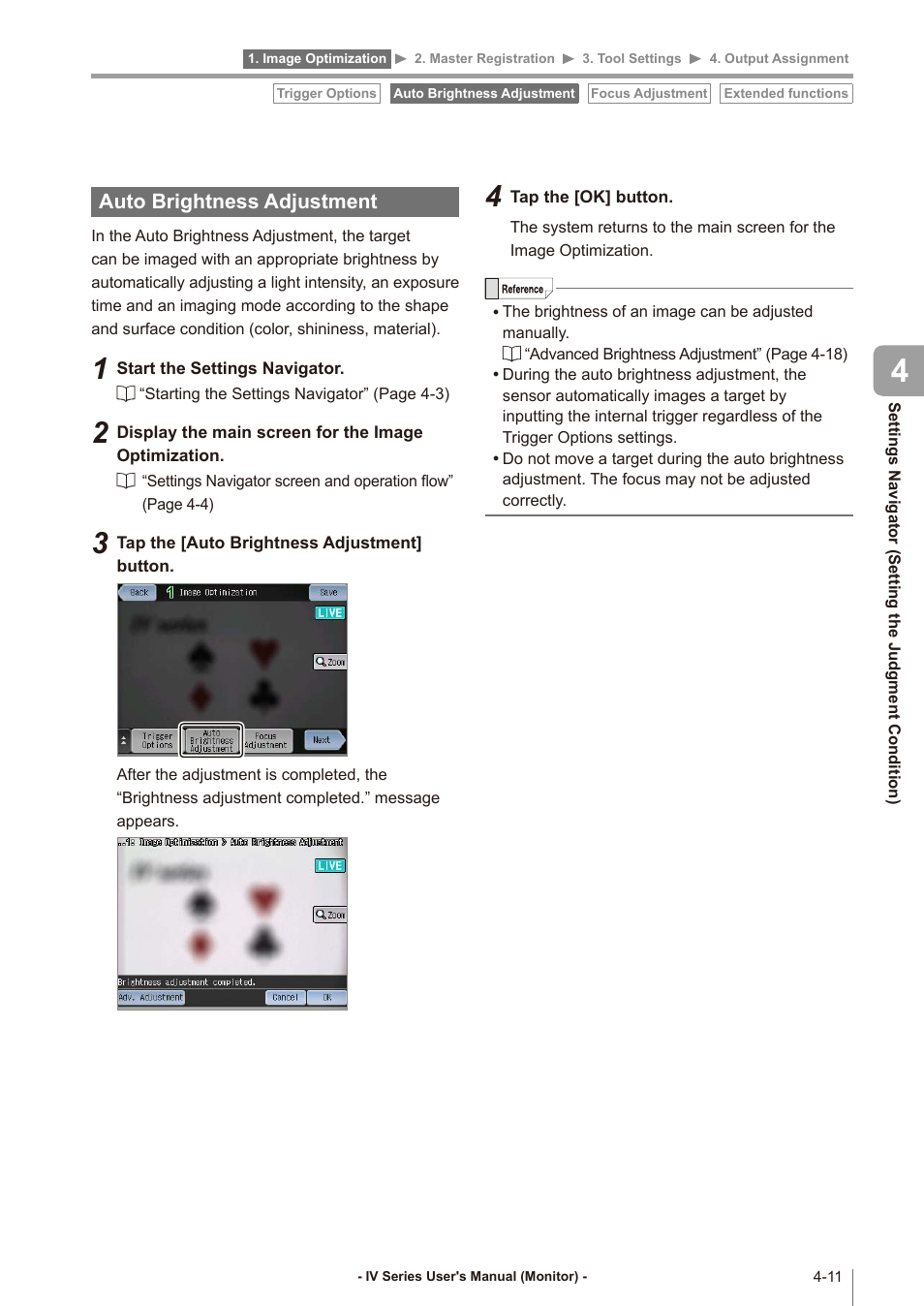 Auto brightness adjustment, Auto brightness adjustment -11 | KEYENCE IV Series User Manual | Page 79 / 306