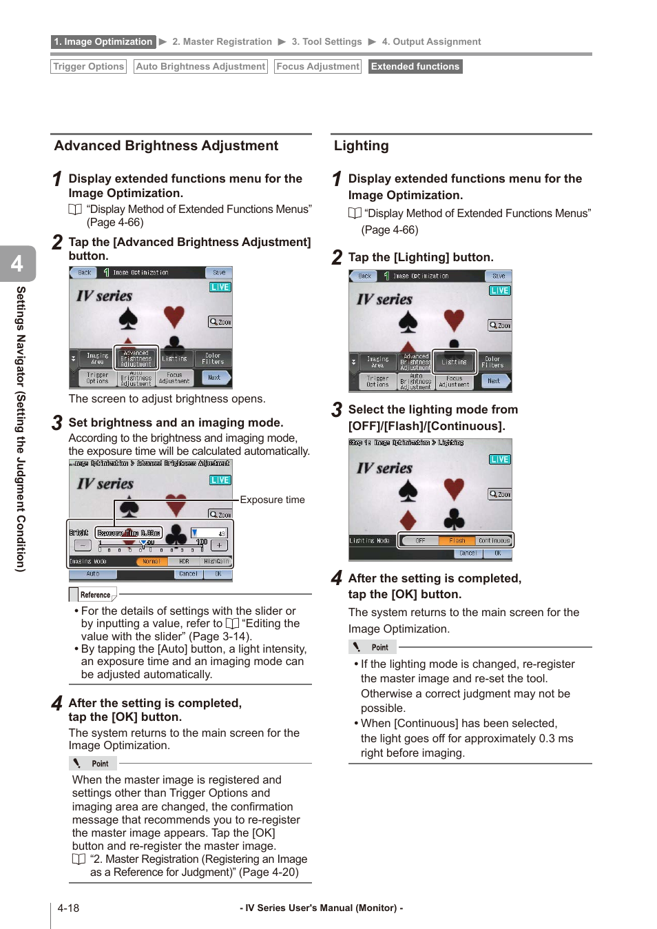 Advanced brightness adjustment, Lighting, Advanced brightness adjustment -18 | Lighting -18 | KEYENCE IV Series User Manual | Page 86 / 306