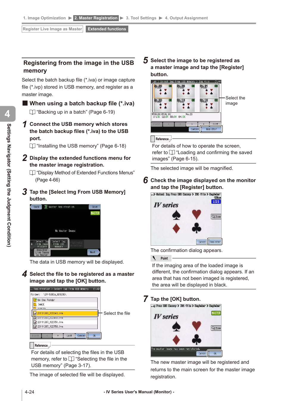 Registering from the image in the usb memory, When using a batch backup file (*.iva), Registering from the image in | The usb memory -24, When using a batch backup file, Iva) -24 | KEYENCE IV Series User Manual | Page 92 / 306