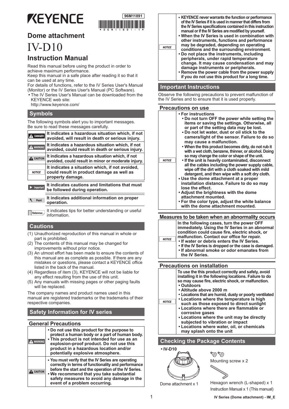 KEYENCE IV-D10 User Manual | 2 pages