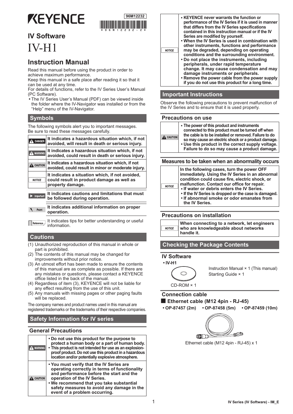 KEYENCE IV-H1 User Manual | 4 pages