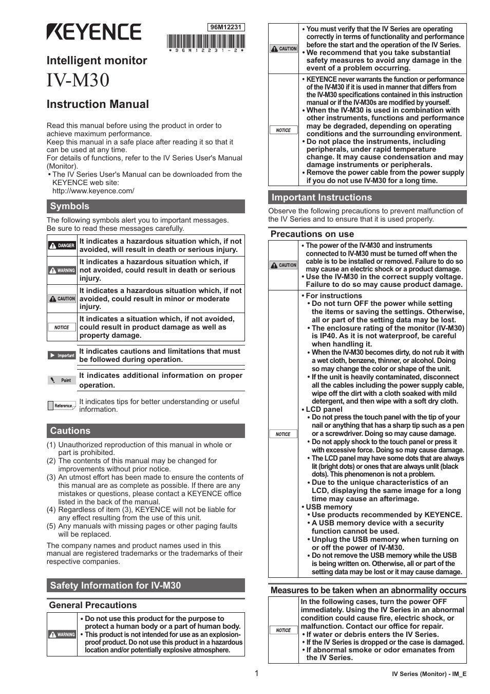 KEYENCE IV-M30 User Manual | 10 pages