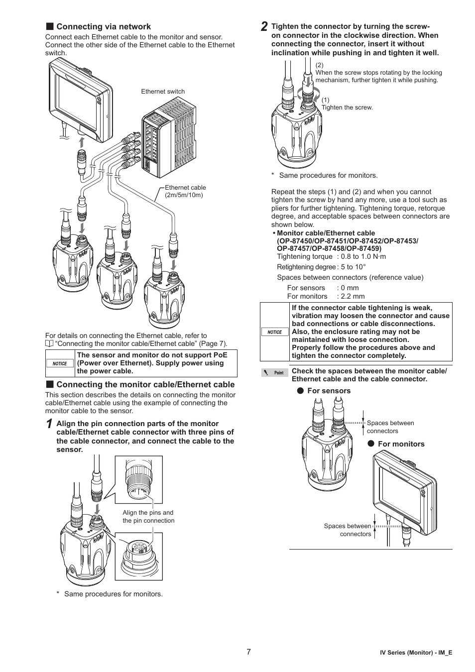 Connecting via network, Connecting the monitor cable/ethernet cable | KEYENCE IV-M30 User Manual | Page 7 / 10