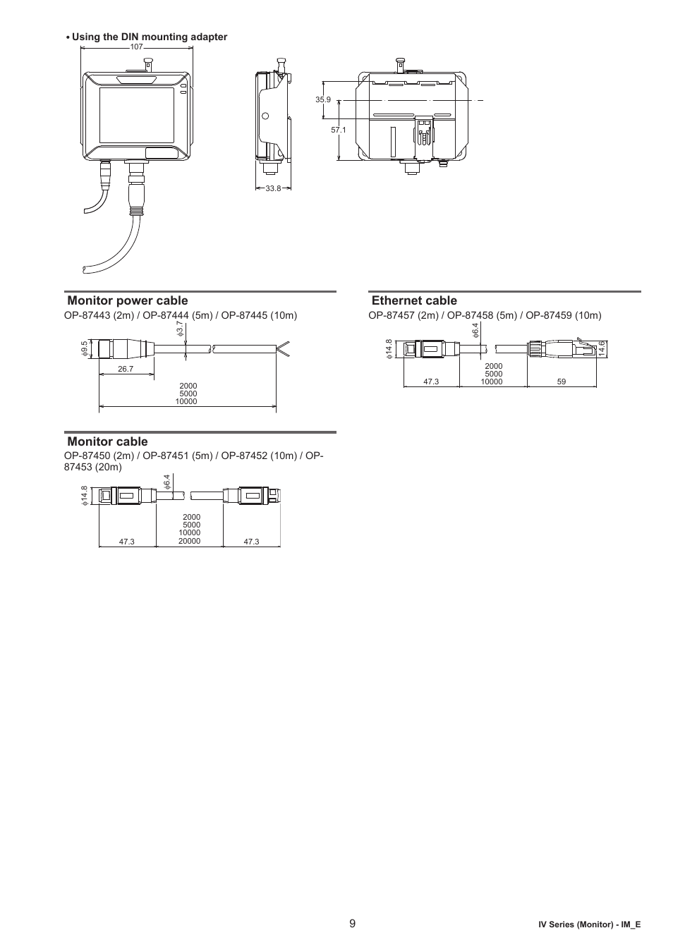 Monitor power cable, Monitor cable, Ethernet cable | KEYENCE IV-M30 User Manual | Page 9 / 10