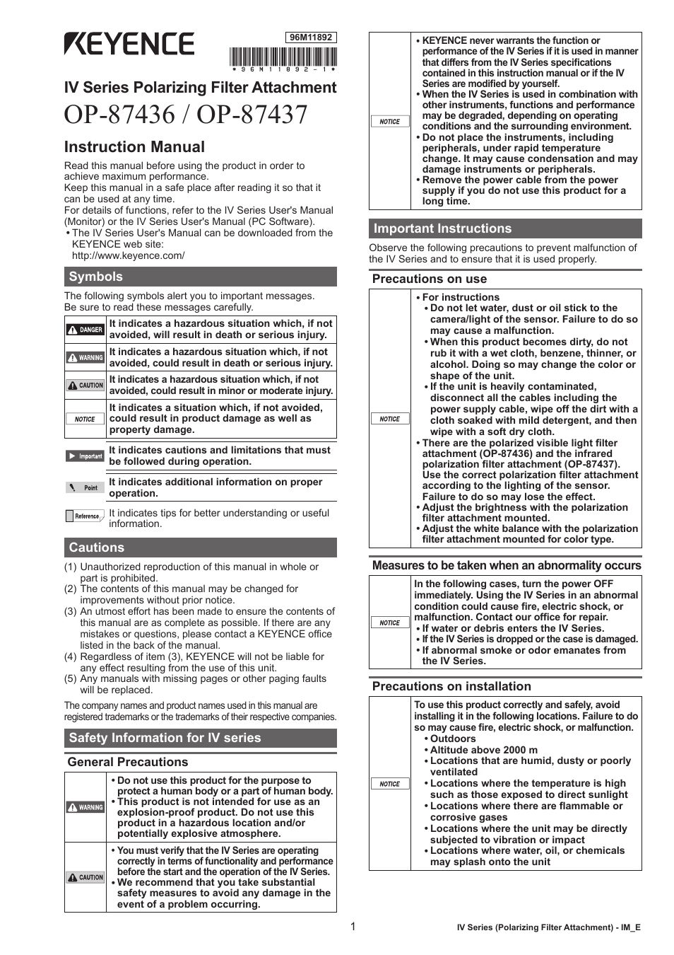 KEYENCE OP-87437 User Manual | 2 pages
