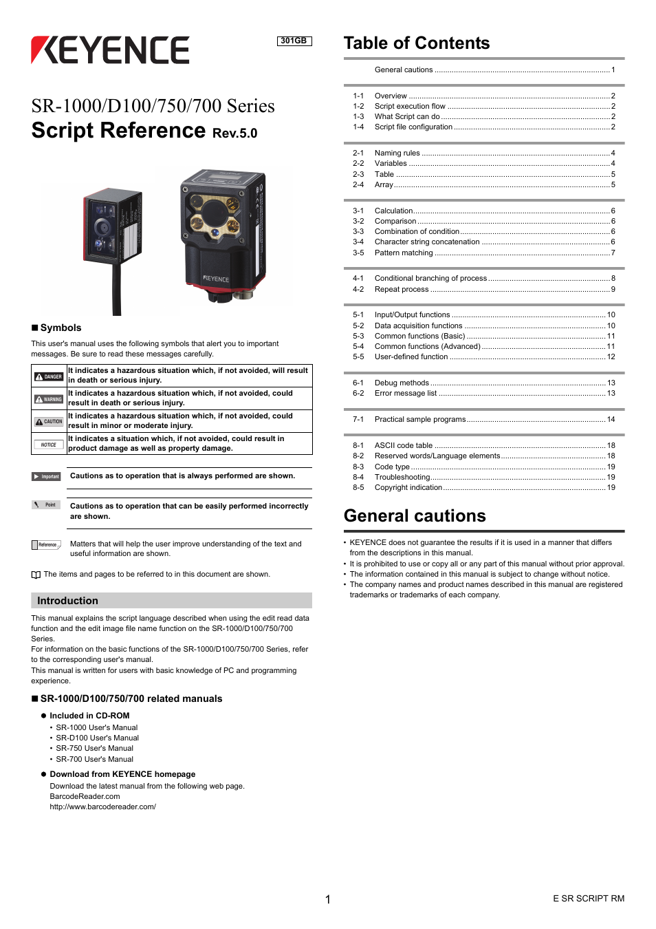 KEYENCE SR-700 Series User Manual | 20 pages