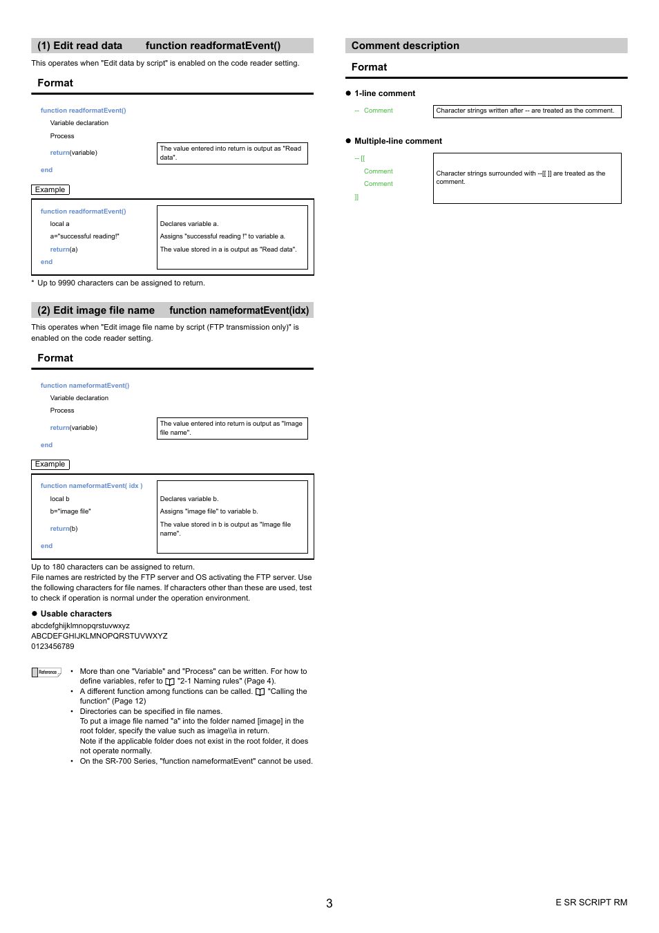 1) edit read data function readformatevent(), Comment description, Format | Comment description format | KEYENCE SR-700 Series User Manual | Page 3 / 20