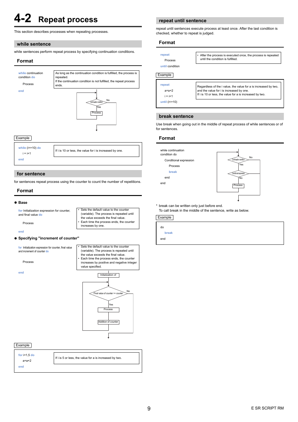 2 repeat process, While sentence, For sentence | Repeat until sentence, Break sentence, Repeat process, Format for sentence, Format, Format break sentence | KEYENCE SR-700 Series User Manual | Page 9 / 20