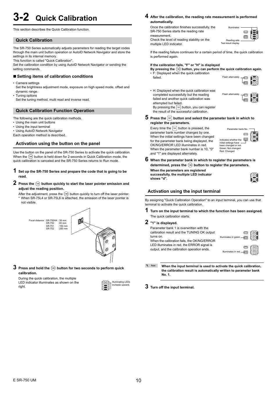 2 quick calibration, Quick calibration, Quick calibration function operation | KEYENCE SR-750 Series User Manual | Page 10 / 124